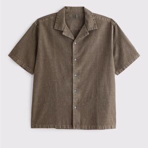 Abercrombie & Fitch Brown Camp Collar Summer Linen-Blend